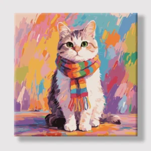 Home Cat with a Colorful Scarf paint by numbers kit